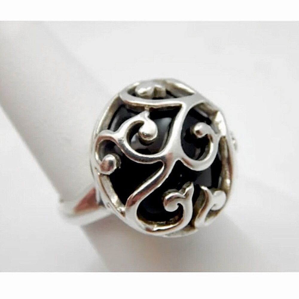 BARSE Onyx Sterling Silver Filigree Overlay Ring
